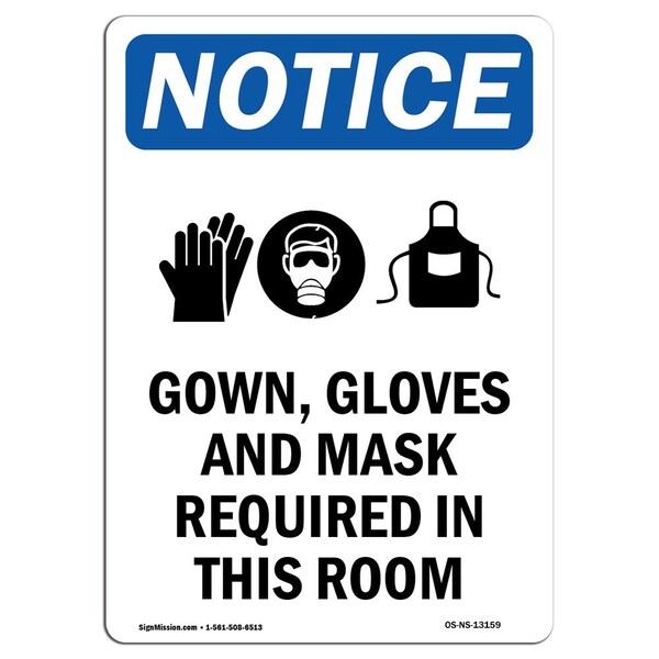 Signmission OSHA Sign Gown Gloves & Mask Required In This Room 14in X 10in Wall Graphic, 14" W, 10" H, Landscape OS-NS-RD-1014-L-15746 - main